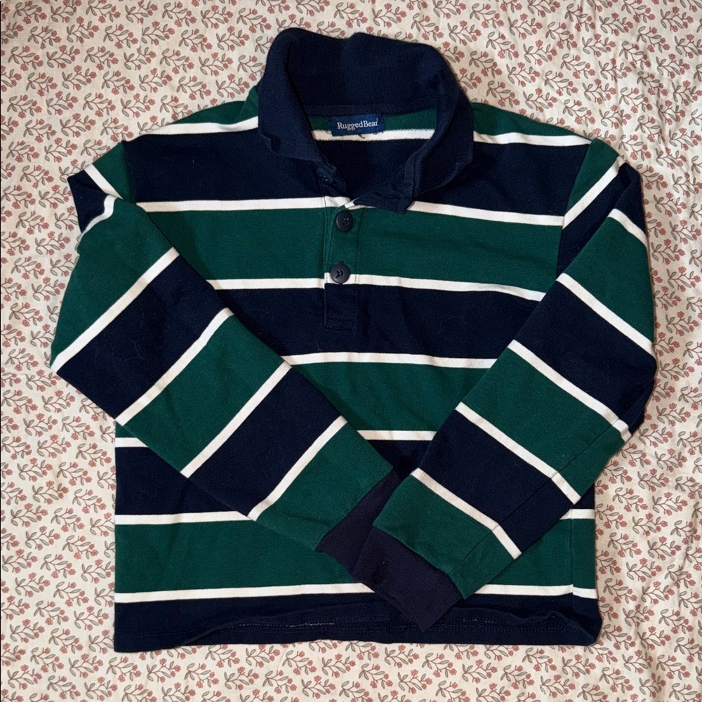 KIDS Navy & Green Striped Rugby Sweater